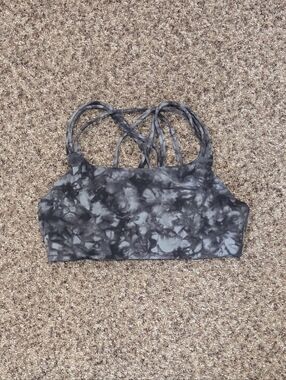 Athleta Solace Women's Black Gray Tie-Dye Strappy Sports Bra - Size Small